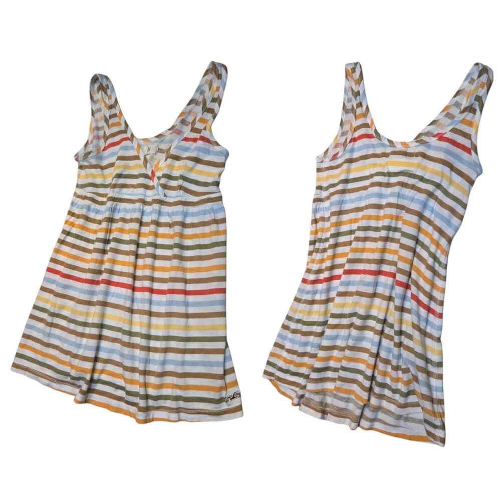 Hollister Striped Flowy Babydoll Tank Top Cami Green Brown S